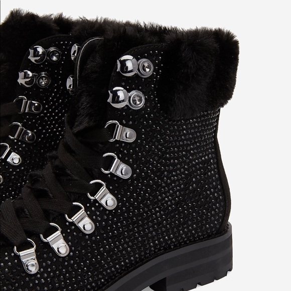 Rhinestone Embellished Faux Fur Combat Boots!! - Picture 2 of 2
